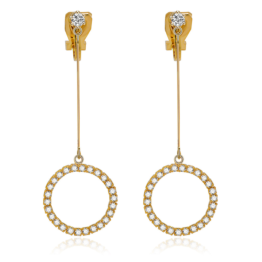 Gold Tone CZ Circle Clip On Earrings